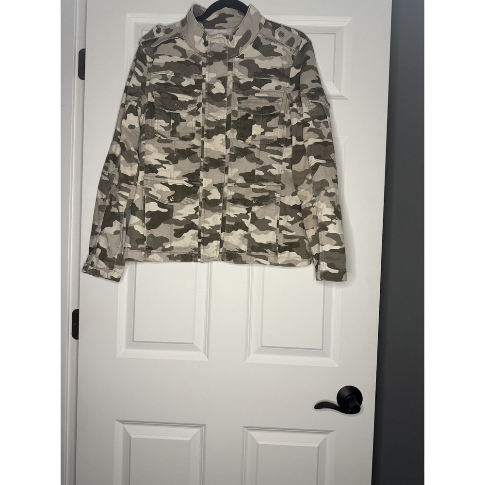 Kensie Military Utility  Jacket Large Green Cream Taupe Camouflage
